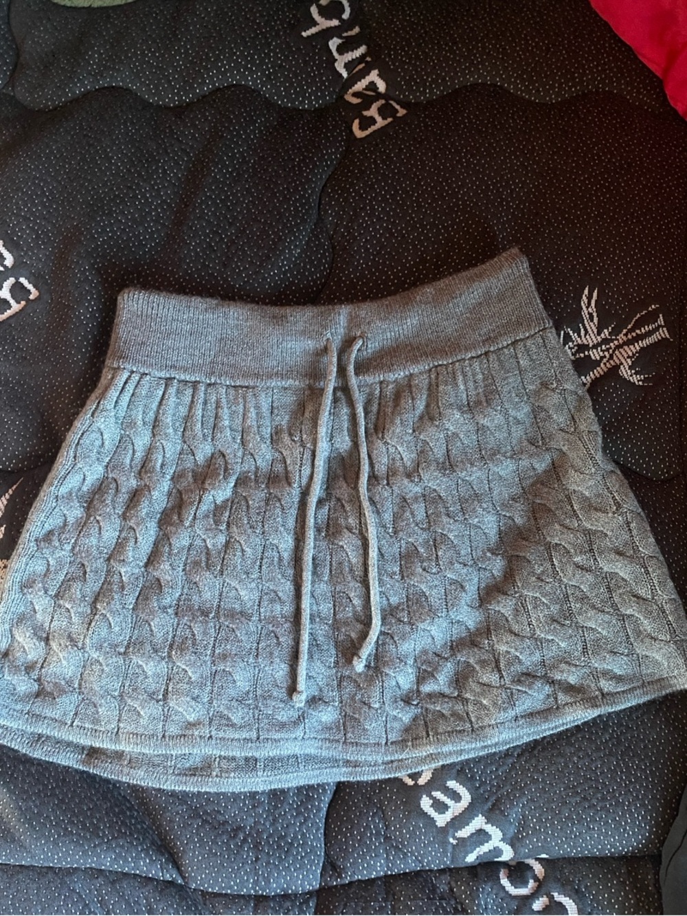 Divided Gray Cable Knit Drawstring Skater Skirt